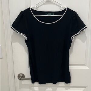 Lauren Ralph Lauren Black Short Sleeve Tee with White Piping